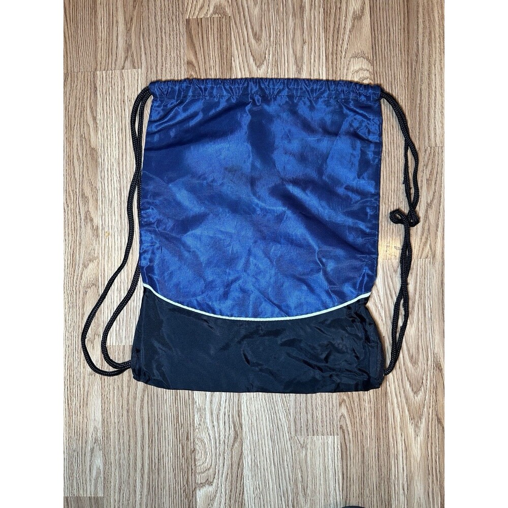 Nike Drawstring Cinch Backpack Blue Black Tote Bag Gym Bag Sportswear - Picture 2 of 4